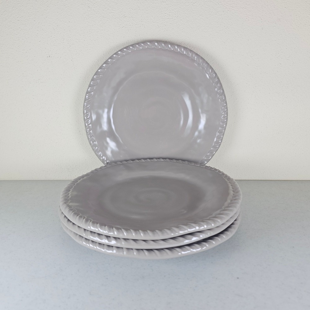 Tommy Bahama Salad Plates Melamine‎ Crackle Rope Edge Taupe Brown Set of 4
